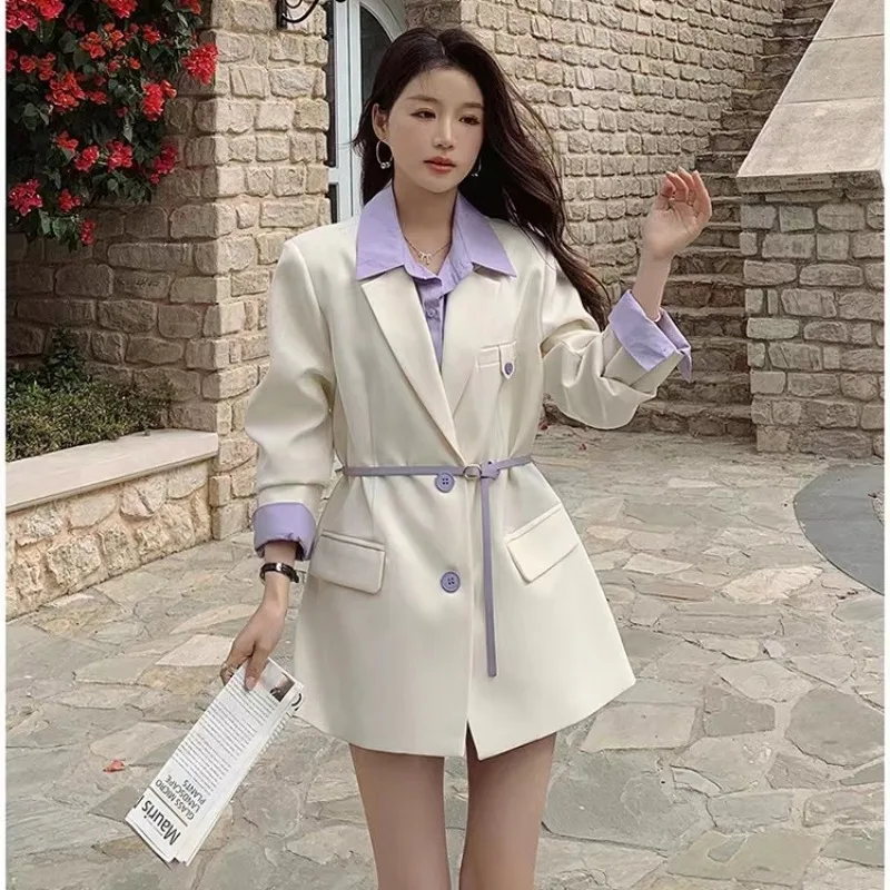 DAYIFUN Fake Two Piece Design Suit Coats Women's 2023 Autumn/Winter New Stylish Contrast Color Blazers Casual Versatile Jackets