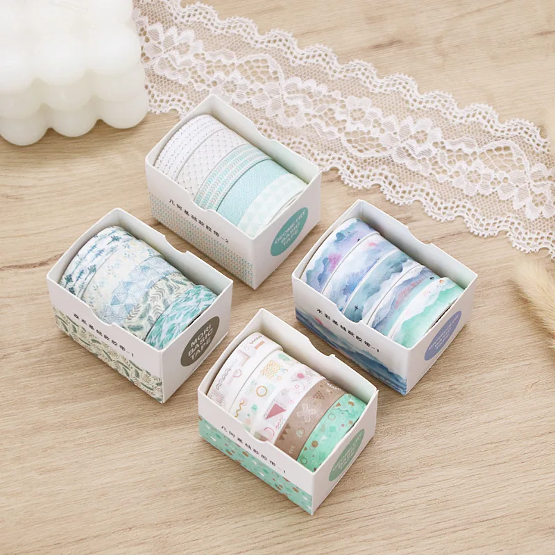 Juego de cintas Washi Kawaii para álbum de recortes, suministros de pegatinas, papelería japonesa, Linda, coreana, cinta adhesiva estética para diario, 5 piezas