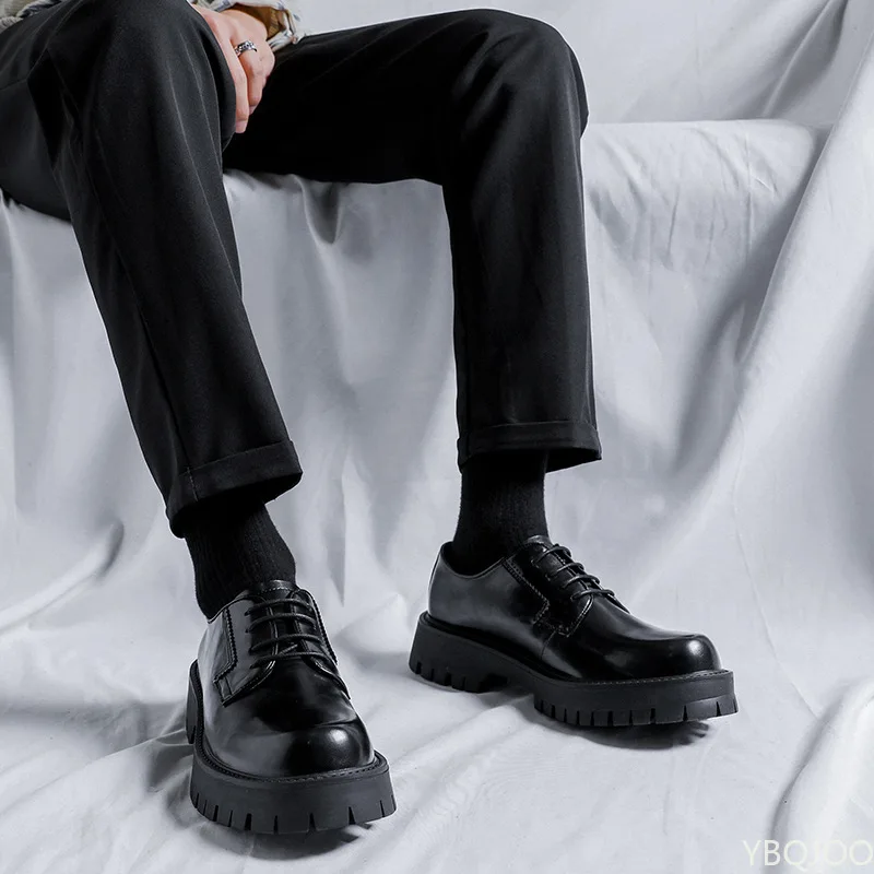 Casual Leather Shoes Man Men High Sole Platform japan Harajuku Korean Streetwear Fashion Business Wedding Leather Shoe mens shoes