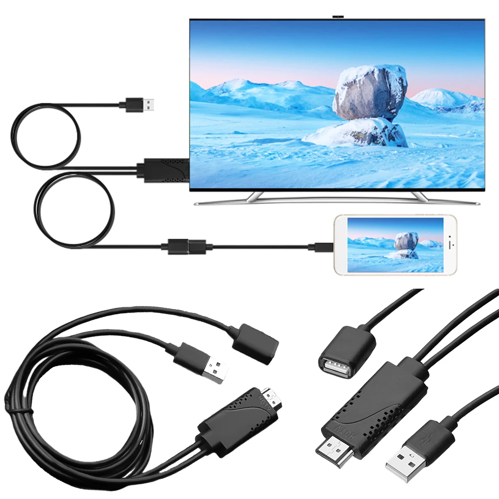 2 in 1 TV Projector Displays Converter Plug and Play 1080P HD Wire Dongle USB Male To HDTV Male 1080P HDTV Mirroring Cable