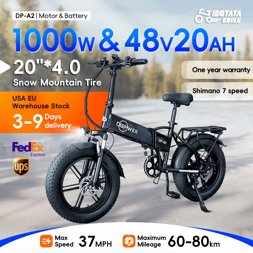 Electric Bike for Adults 20inch Electric Mountain Bicycle with Removable Battery 750W 48V Motor 7 speeds 20MPH Ebike