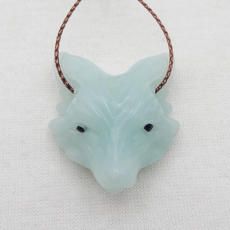 

Wholesale,Semiprecious stone Jewelry,birthday present,Carved Amazonite Fox Pendant Bead,32x27x11mm12.4g