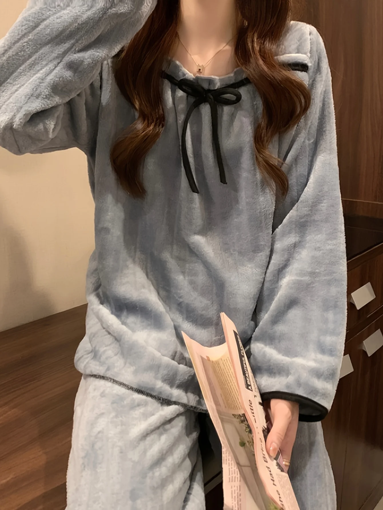 Women's Autumn Winter Pajamas, Thickened Coral Cute Princess Style Flannel Loungewear Set 3