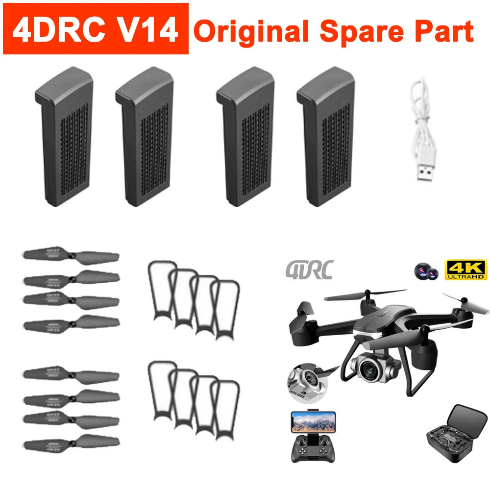 

Original 4DRC V14 Mini Drone Spare Part 4D-V14 3.7V 1600mAh Battery / USB Charger / Propeller Blade / Protective Guard Accessory