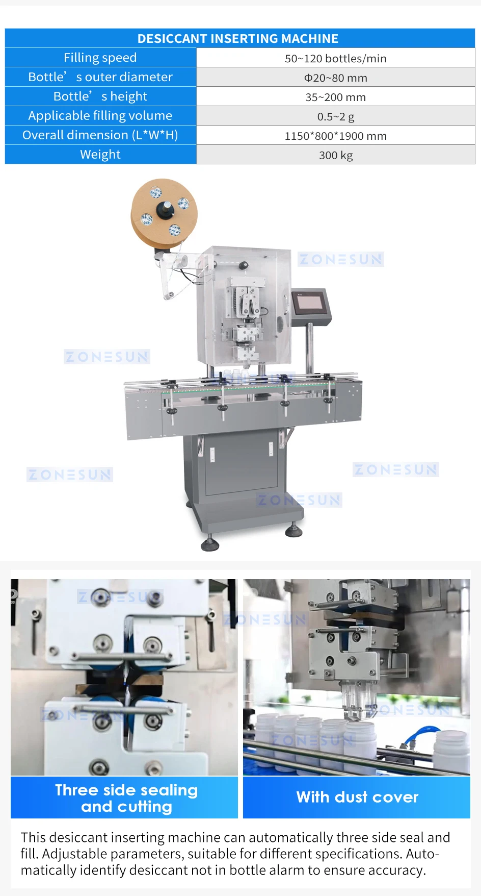 ZONESUN Automatic Candy Packaging Line Filling Capping Sealing Labeling Machine ZS-AFLC