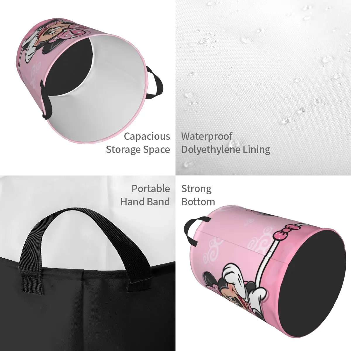 Custom Minnie Mouse Anime Cartoon Laundry Basket Collapsible Baby Hamper for Nursery Toys Organizer Storage Bins 4