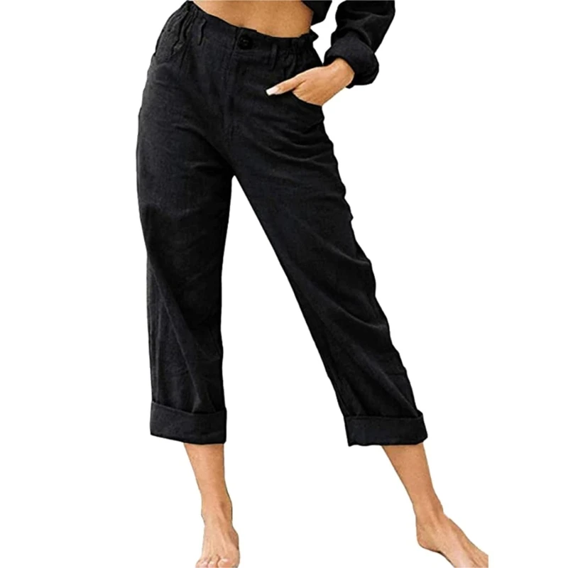 

Solid Color Wide Leg Pants Women Pants Elastic High Waist for Girl Lady N7YD