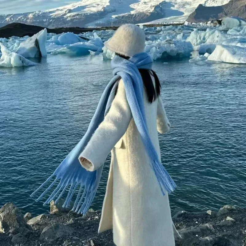 Soft Mohair Winter Scarf for Women Blue