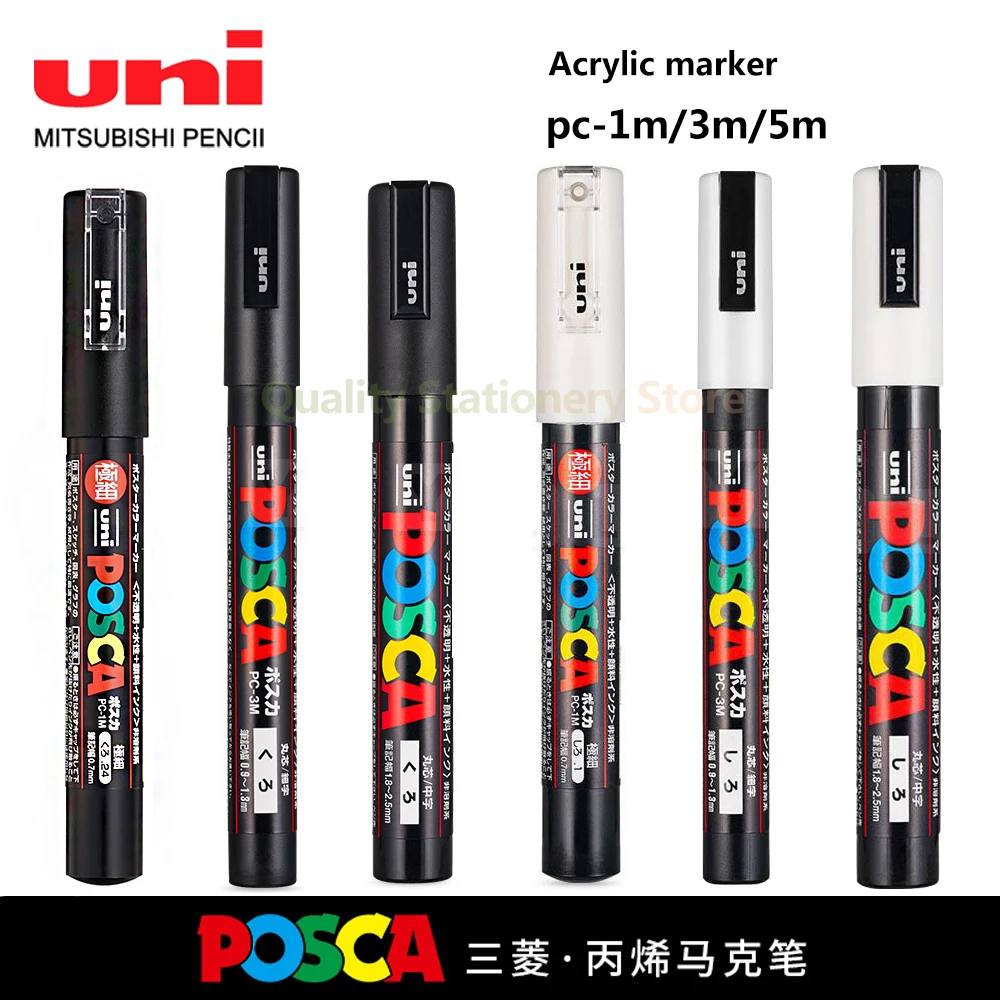 3pc Uni Poscas Markers Set,PC-1M 3M 5M White Acrylic rotulador permanente  waterproof graffiti markers