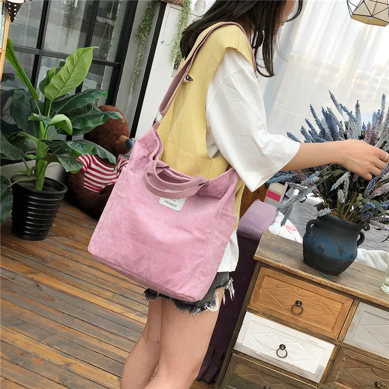 Solid Corduroy Handbag 2023 Autumn New Fashion Canvas Shoulder Bag for