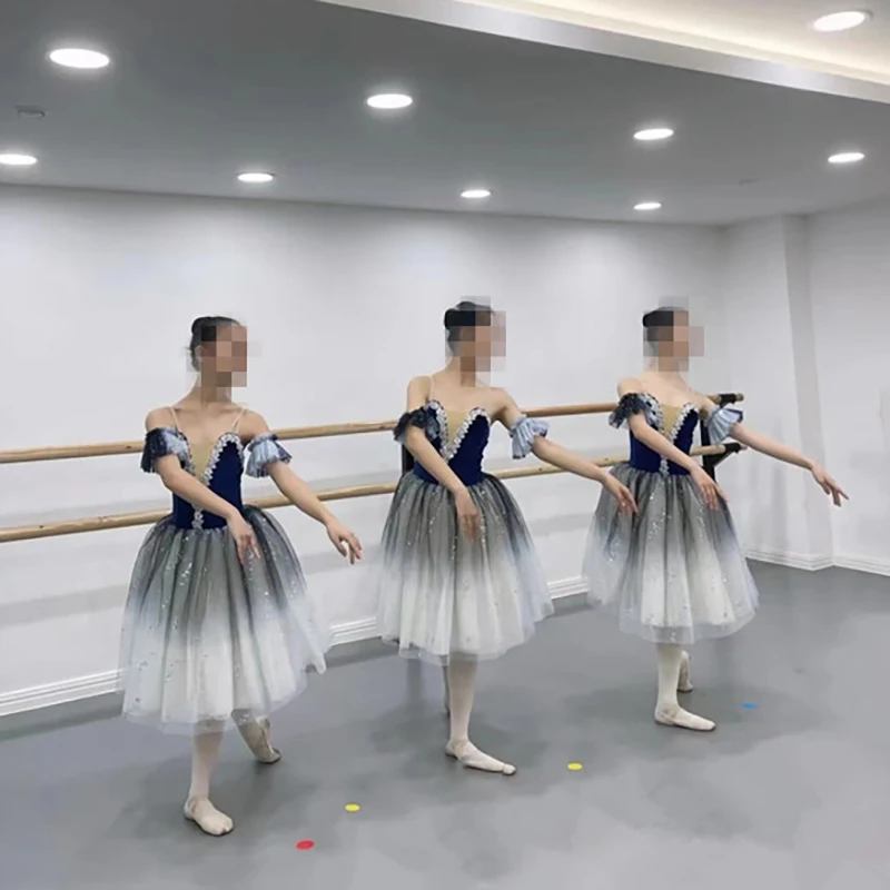 Falda de Ballet azul, Vestido largo de baile para disfraces de actuación para niñas, de danza del vientre con tirantes, Tops de - AliExpress