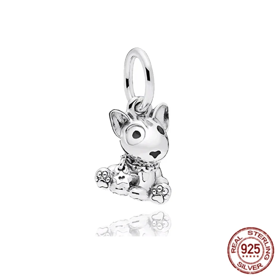 Buldog Labrador szczeniaczek kotek srebrny wisiorek 925 srebra koraliki do biżuterii DIY oryginalna bransoletka Pandora prezent dla kobiet