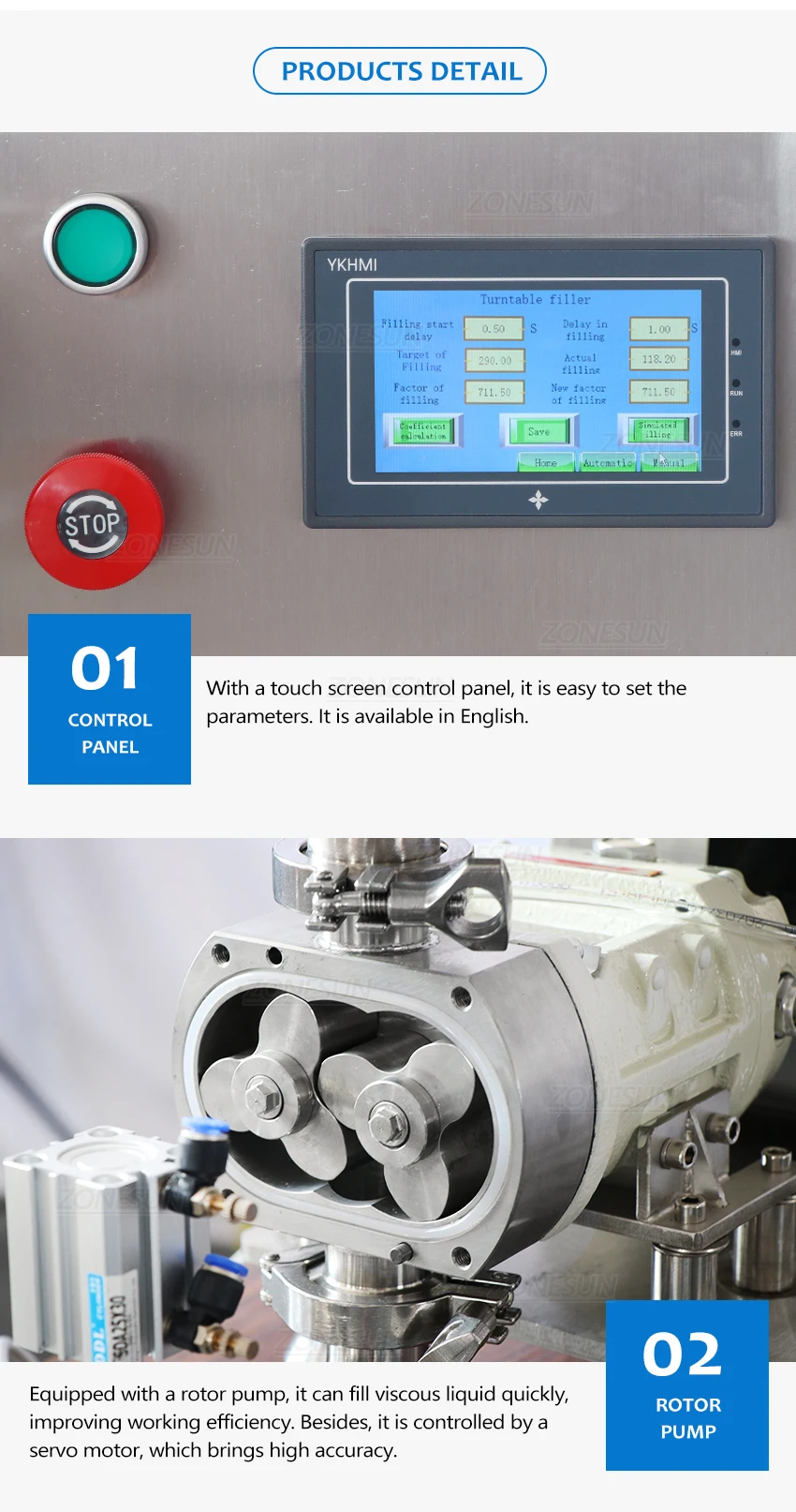 ZONESUN ZS-VTRP1 Servo Motor Rotor Pump Paste Filling Machine with Unscrambler