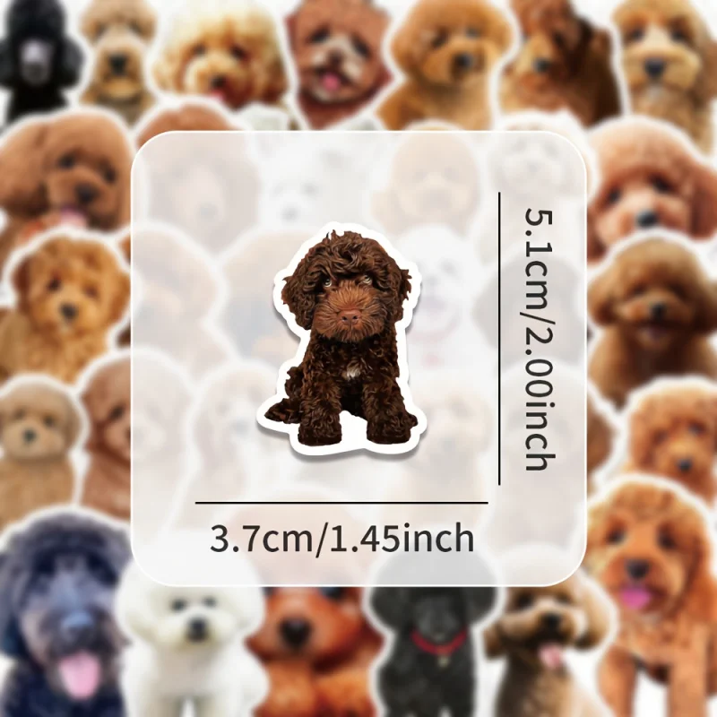 50개 강아지 푸들 스티커 귀엽고 사랑스러운 창의적이고 사실적인 스티커인데코레이션용 휴대폰 케이스, 노트북, 플래너 스티커