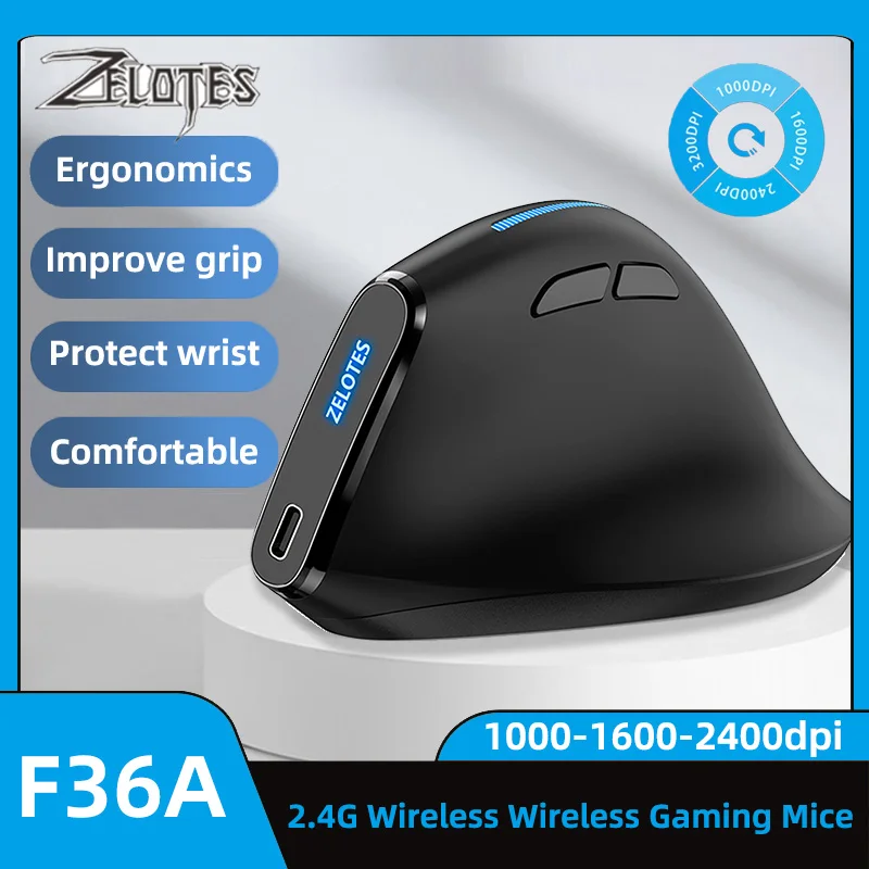 Zelotes 2.4G Bluetooth Silent Wireless Mouse Usb 6 Pulsanti Ergonomico Ricaricabile Portatile Pc Gamer Mouse Verticale Per Pc Laptop