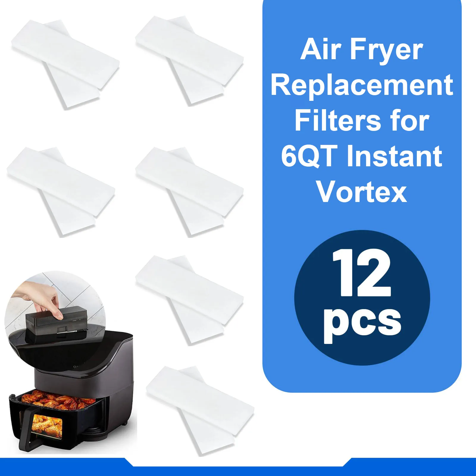 12 Pcs Air Fryer Replacement Filters for 6QT Instant Vortex Plus Air Fryer Filters for Instant Vortex 6QT with ClearCook