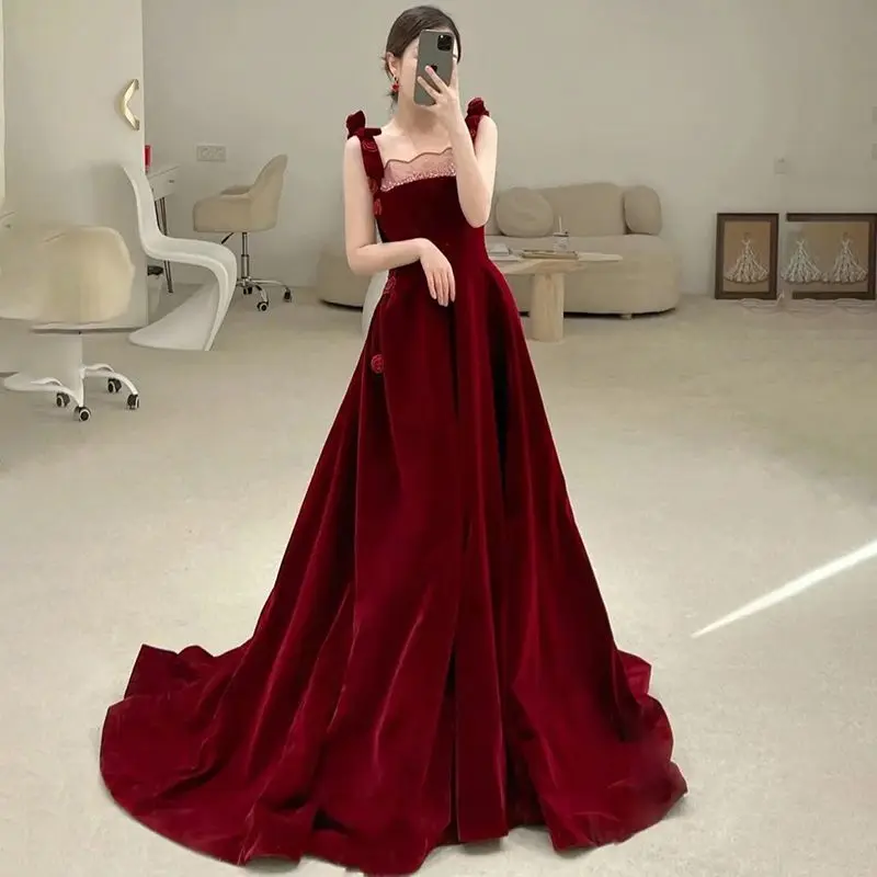

Harajpee Velvet Dress Bride Luxury Engagement Wedding Slimming Banquet Dresses Goddess Gentle Birthday Tail Evening Vestido