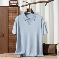 T-shirt en soie de mûrier pour homme, col polo à bouton unique, tricot fin 18 points, pull d'été haut de gamme, mode polyvalente, manches courtes 6