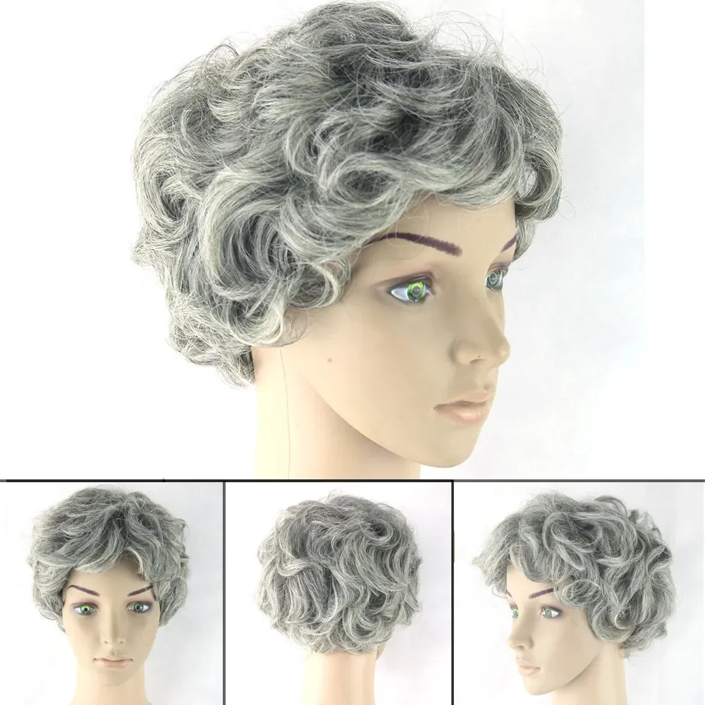 

Wholesale Old Lady Grandma Hairpieces Womens Ladies Gray Curly Short Fancy Wig New