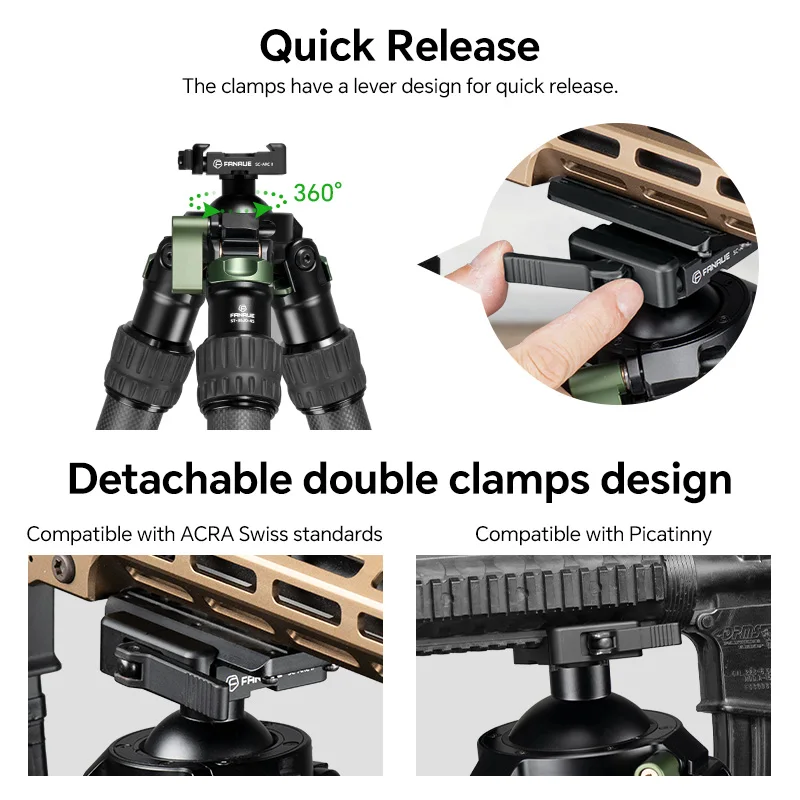 Hunting Tripod Rifle Rest Stand Carbon Fiber Hunting Tripod for Rifle Quick Release Clamp Compatibility Arca Swiss RRS Dovetail Picatinny