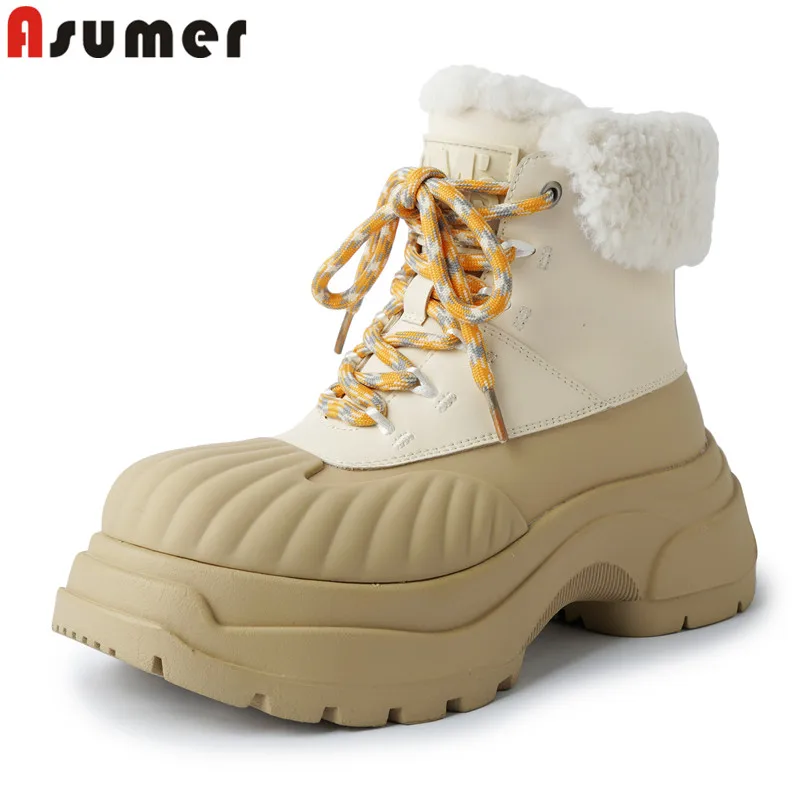 

Зимние сапоги ASUMER, женская обувь, на шнуровке, на толстой платформе, теплые зимние сапоги из смеси шерсти, женская обувь из натуральной кожи