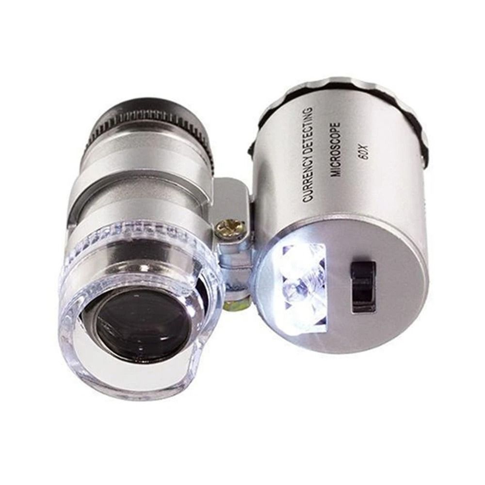 60X Illuminated Microscope Portable Handheld Jeweler Magnifier With LED Light Mini Pocket Magnifying Glass For Home and Office