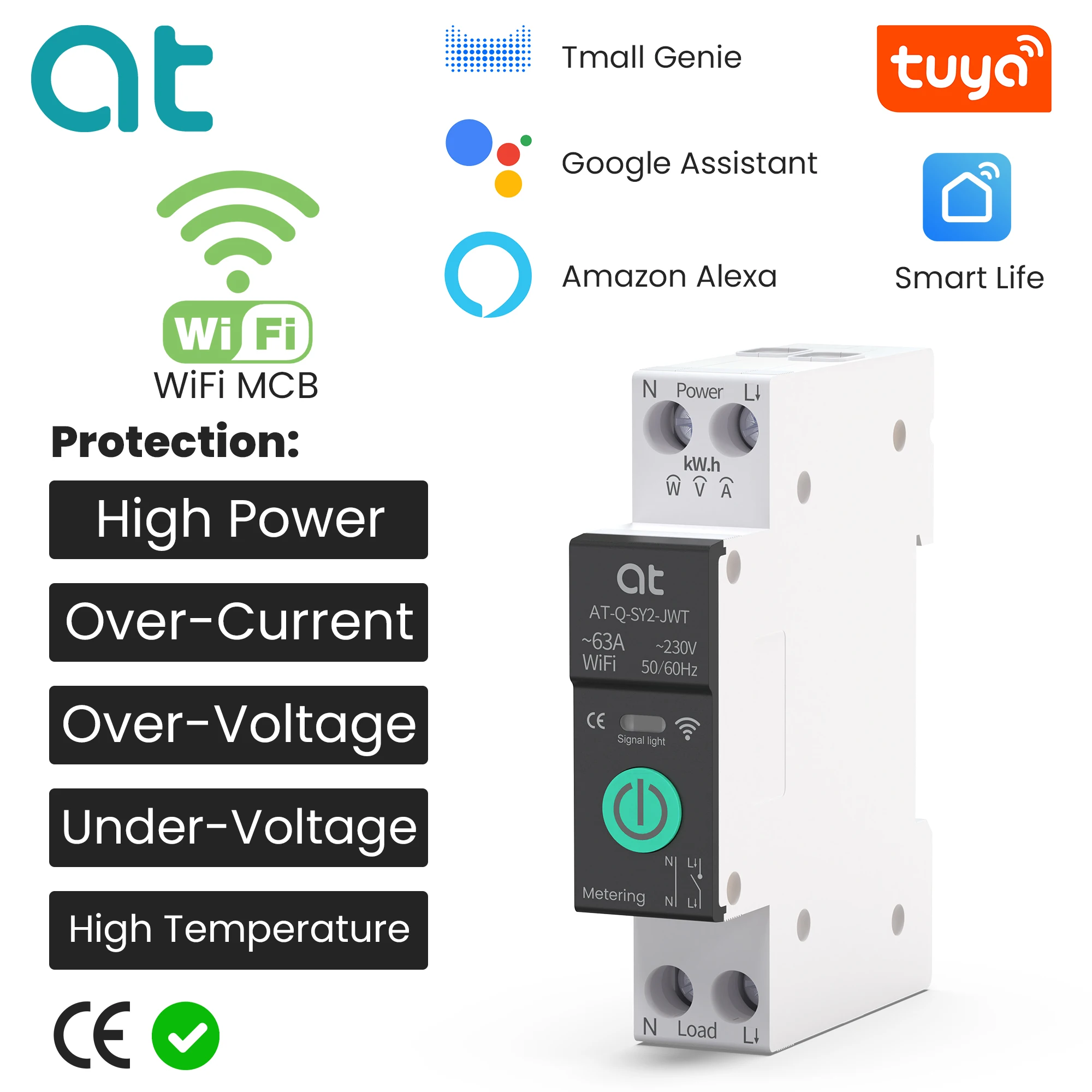 TUYA-disyuntor inteligente WiFi MCB, protección contra sobrecorriente, bajo  voltaje, medición de energía, interruptor de Control remoto inalámbrico de  1-63A - AliExpress