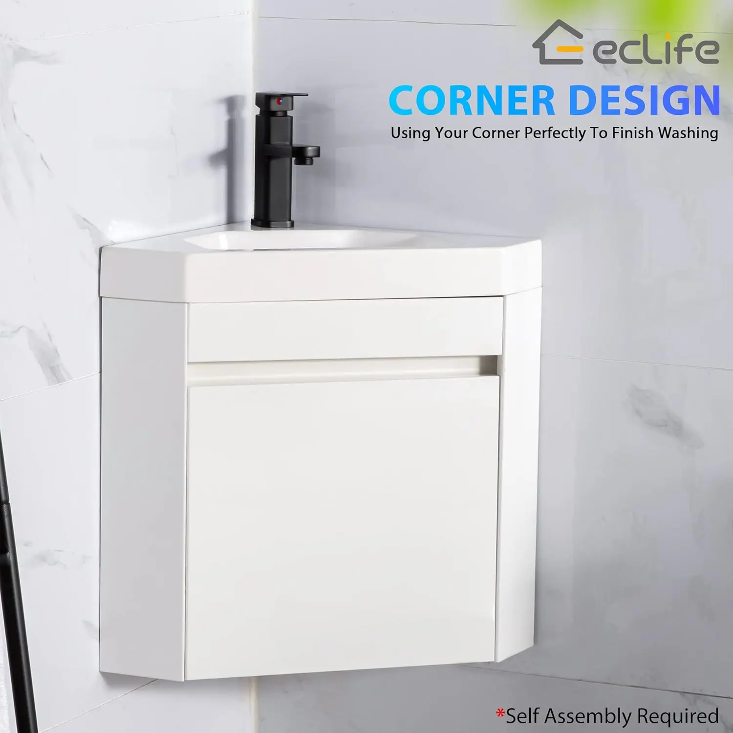 22" Corner Bathroom Vanity Sink Combo for Small Space Wall Mounted Floating Cabinet with Resin Sink and Matte Black Faucet 4