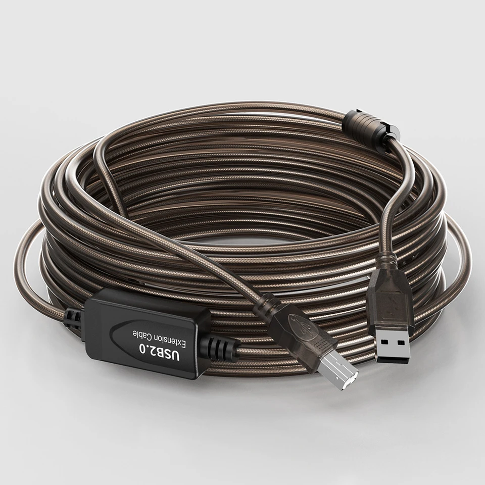 USB 2.0 ケーブル 10 メートル、ブースター付き アクティブ USB 2.0