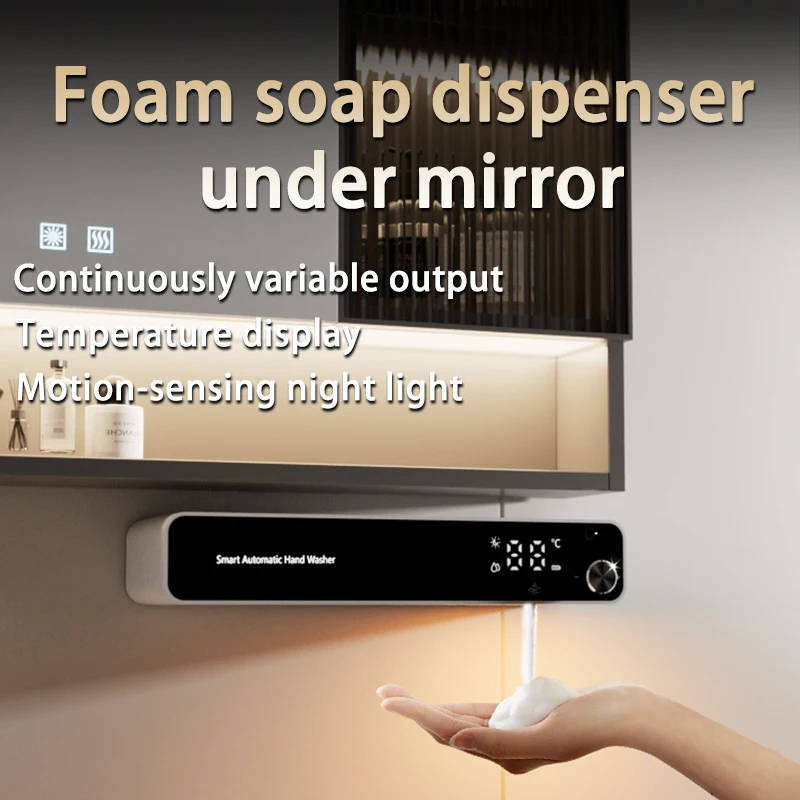Automatic Soap Dispenser Foaming Hand Free Wall Mount, LED Temperature Display, USB Rechargeable Touchless and Smart Electric Di