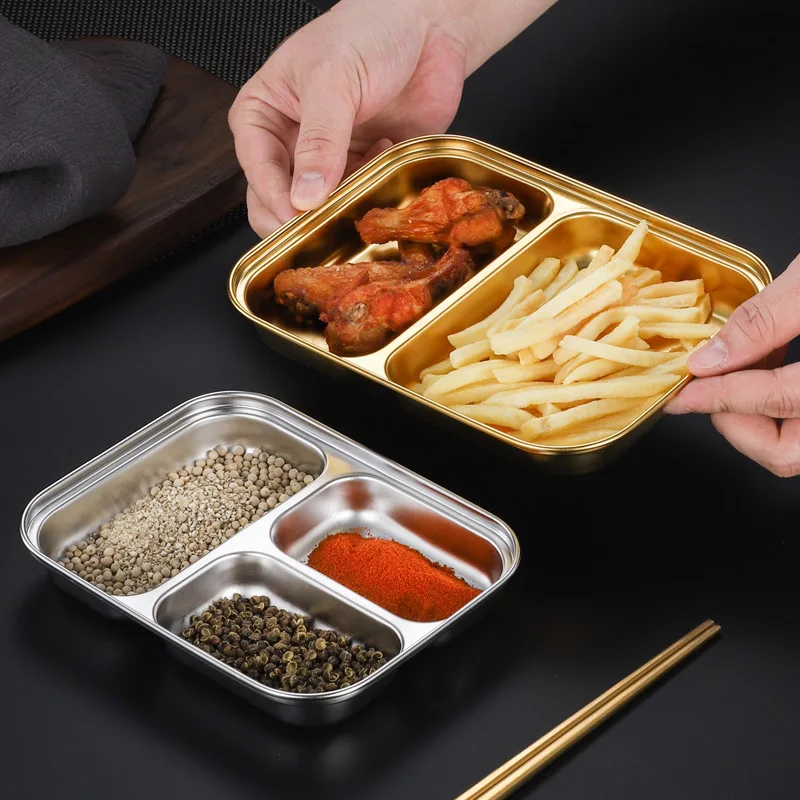 304 Stainless Steel Divided Tray Multiple Size Dinner Plates for Food Restaurant Hotel Tableware Snack Dish Kitchen Organizer 2
