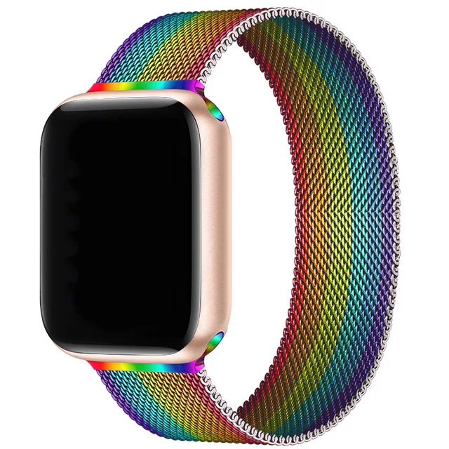 Magnetic Band Compatible with Apple Watch 45mm 44mm 42mm Adjustable Milanese Clasp Loop Strap for iWatch Series 7/6/5/4/3/2/1 SE Iridescent