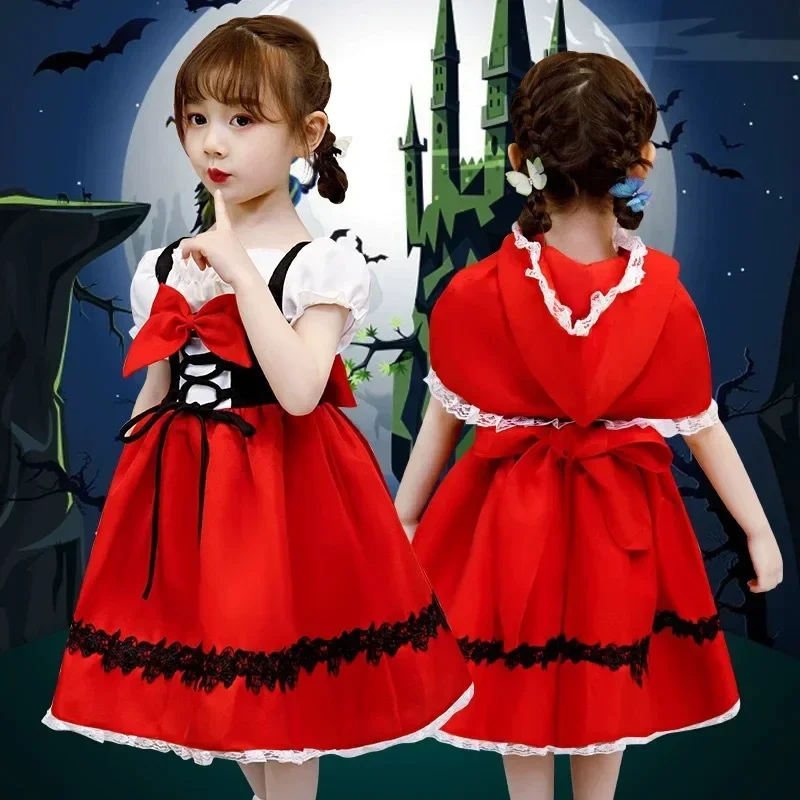 Performance Makeup Ball Girl Fairy Tales Halloween Little Red Riding Hood Performance Dress Christmas Children's