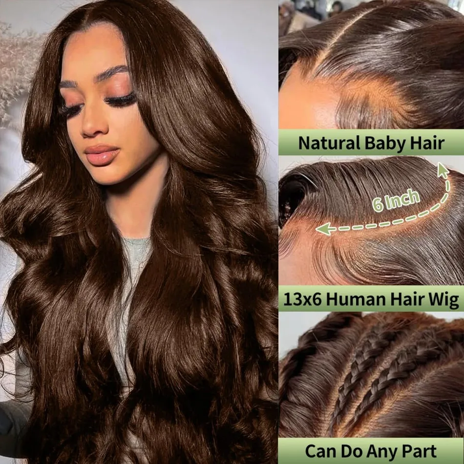 Body Wave 40 Inch 13X6 Chocolate Brown Hd Lace Front Wigs Long Human Hair Brazilian Colored Transparent Big Lace Front Wig 2
