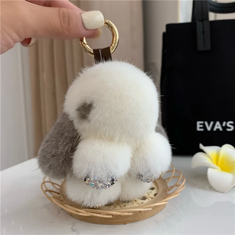 

Bag Decoration 10 CM Mink Rabbit Pendant Plush Color Block Diamond Keychain Car Keychain