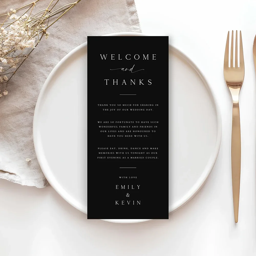 Personalized Thank You Seating Cards, Wedding Table Setting Thank You Cards, Black Black Card with Name Greeting Cards