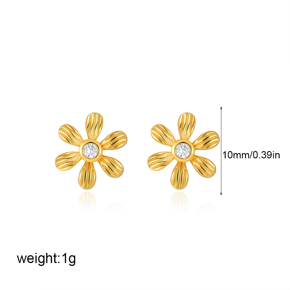 Dainty Small Daisy Earrings Stainless Steel Striped Flower Zircon Ear Earring PVD Waterproof Cute Girls Fashion Jewelry Aretes