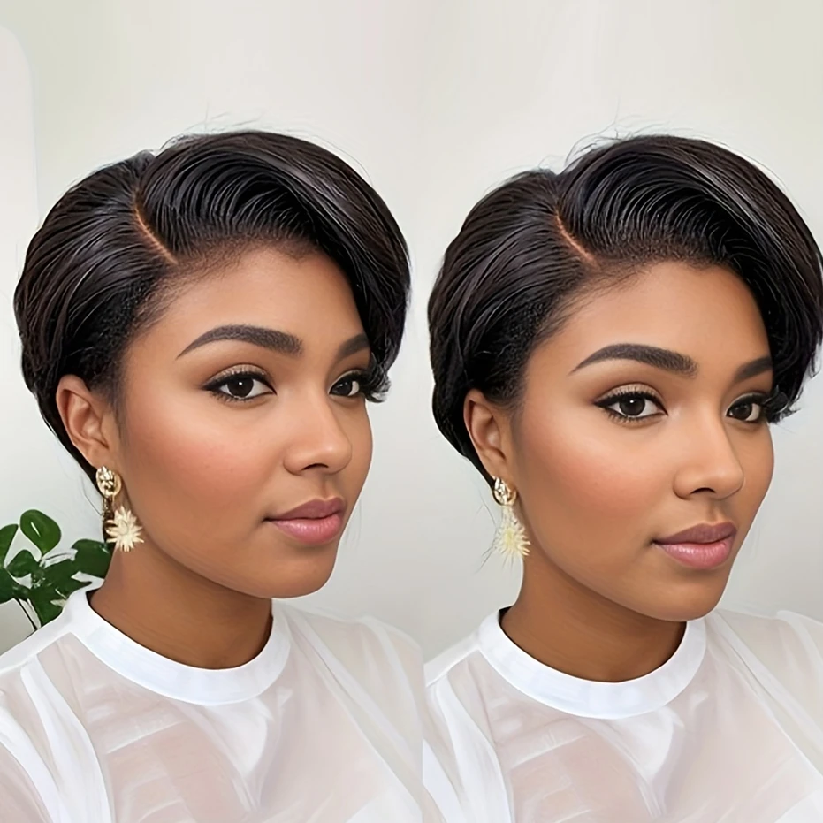 Pixie Cut Wig 13*4*1 Transparent Lace Human Hair Wigs For Women Short Wig Lace Human Hair 150% density 6inch natural look