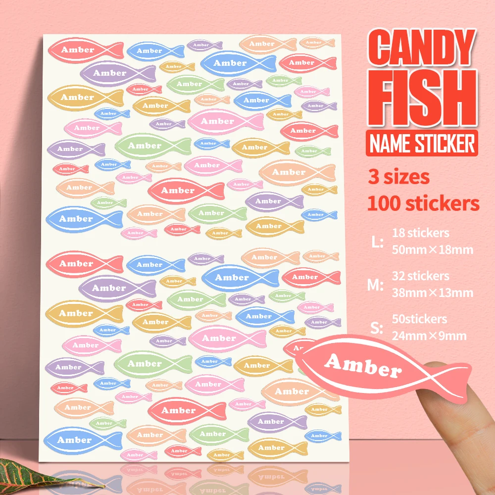 맞춤형 문구 데칼 맞춤형 이름 접착 라벨, 방수 이름 스티커, 어린이 사탕 물고..