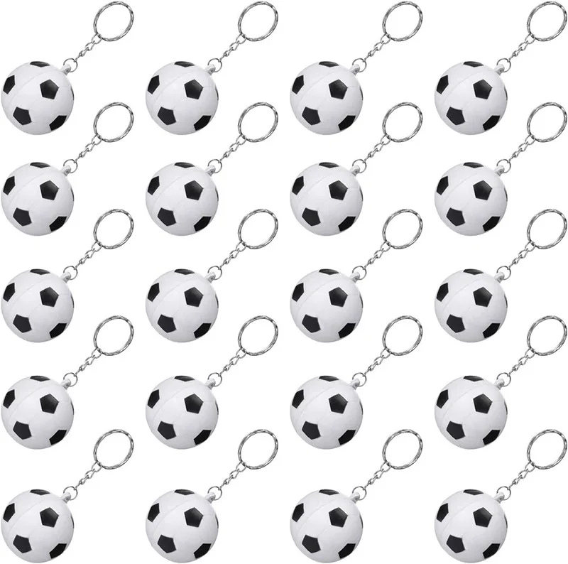 24 Pack White Soccer Keychains,Mini Soccer Stress Ball Keychains,Sports Ball Keychains,School Carnival Reward for Kids