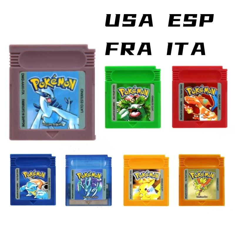 Video Game Cartridge GBC Game Pokemon Series 16 Bit Console Card Red Blue Crystal Golden Green Silver Yellow USA/FRA/ESP/ITA/NOE