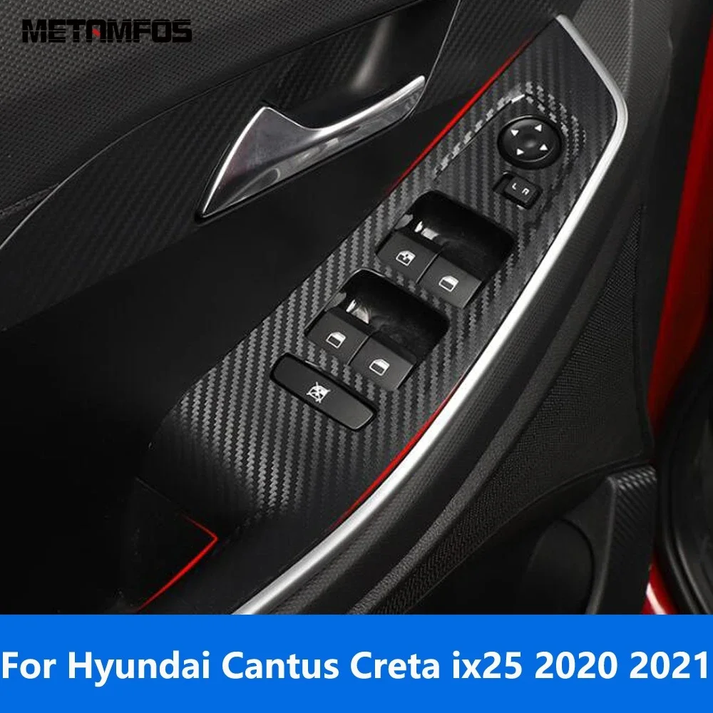 

Window Lift Switch Cover Trim For Hyundai Cantus Creta ix25 2020 2021 Carbon Fiber Inside Armrest Frame Accessories Car Styling