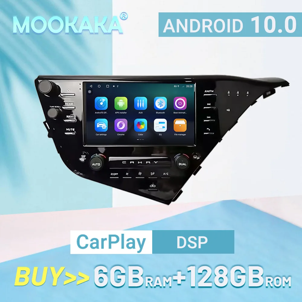 

Android 10.0 For Toyota Camry 2018+ Carplay 6+128GB Car DSP Stereo Radio Multimedia Player GPS Navigation Head Unit Auto Audio