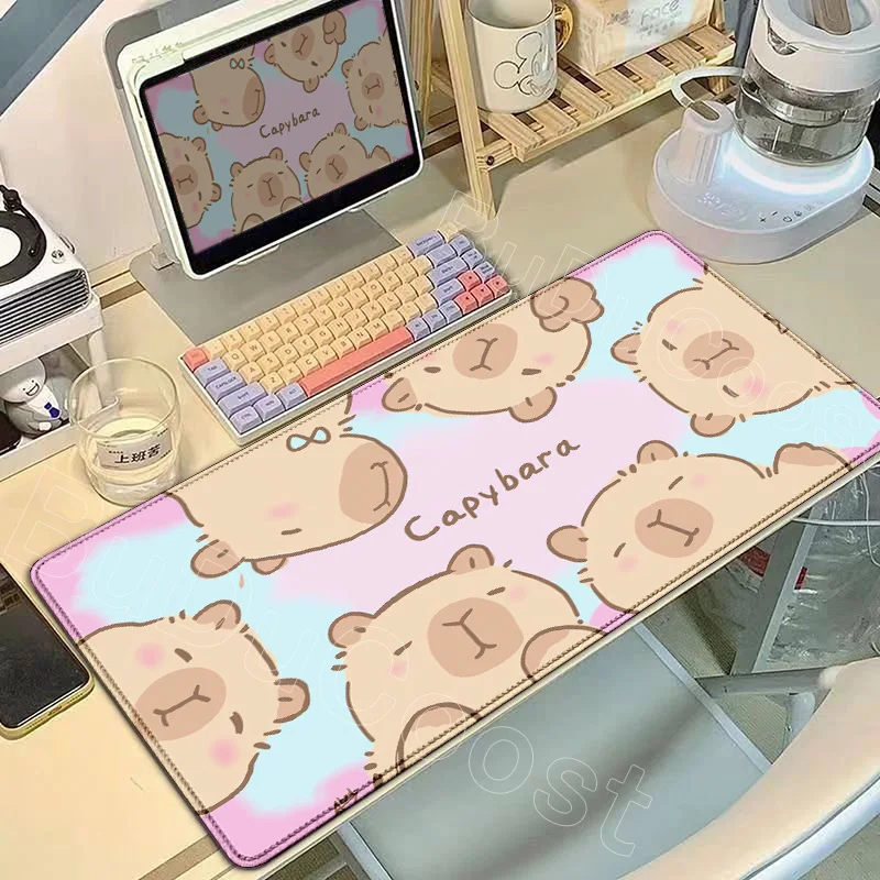 Large Cute Capybara Cartoon Mouse Pad - Non-Slip Rubber Office Decor Kawaii Anime Desk Mat Rug