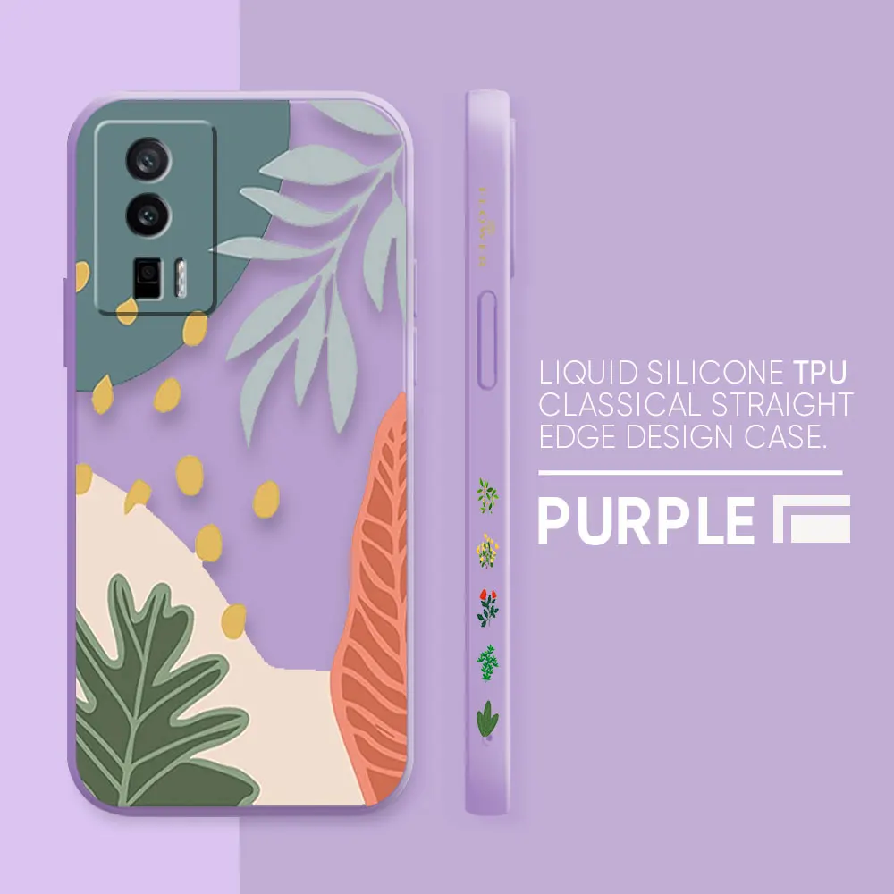 Case For Redmi K60E K50 K40S K40 K30 K20 10C 9 8A 8 10 Pro 4G 5G Colour Simple Liquid silicone Case Plants Leaf Art