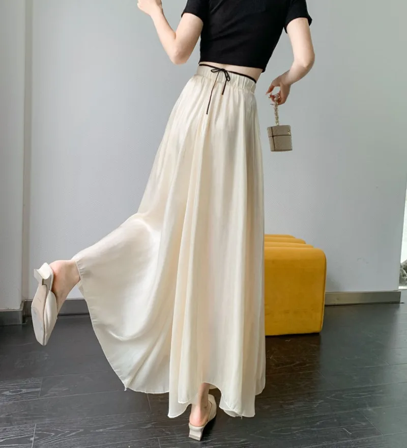 Ice Silk Acetate Streamer Satin Flared Pants Summer Thin Pearlescent Pants Loose Wide Leg Pants for Women