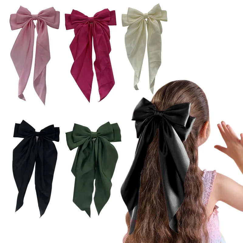 Women Elegant Bow Ribbon Hair Clip Fashion Solid Satin Spring Clip Simple Bowknot Hairpins Barrettes Hair Accessories for Girls 1