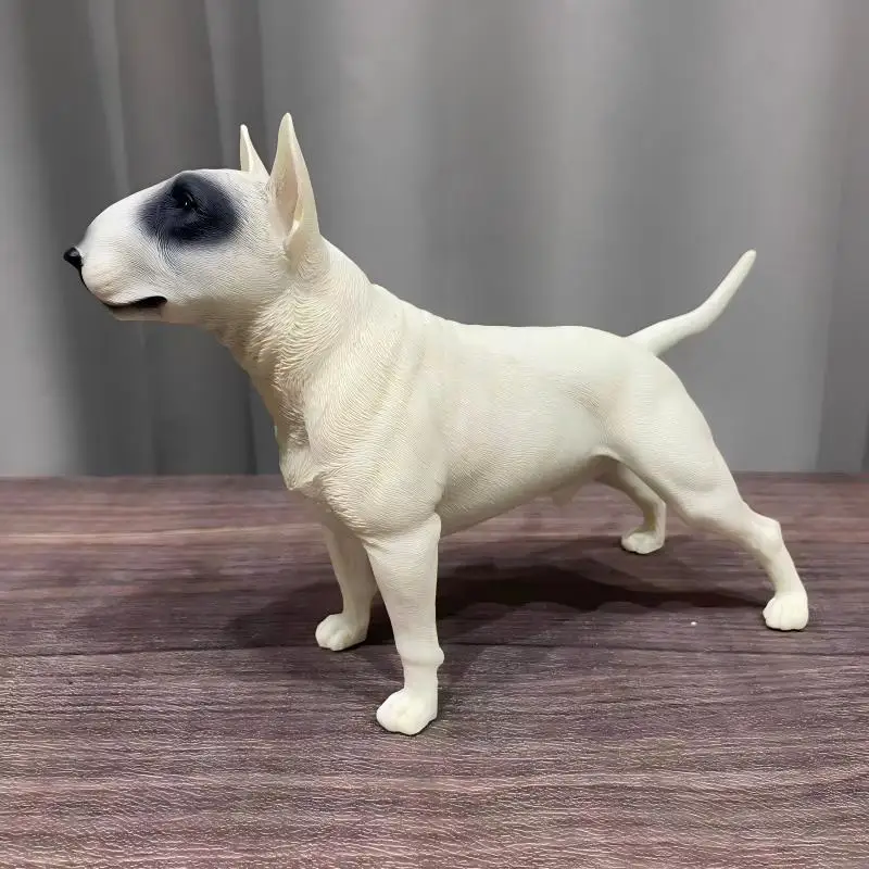 9.1インチのブルテリア犬の置物、ナチュラルホワイトのブルテリア像