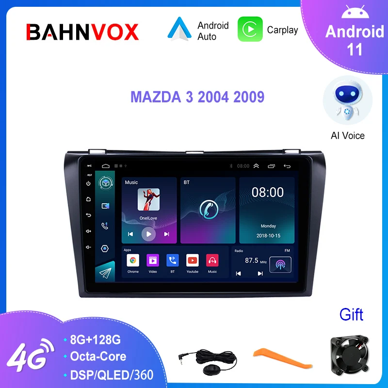 

Автомобильный радиоприемник 9 "Android 11,0 для Mazda 3 2004 2009, GPS-навигация, стерео, мультимедийный видеоплеер, Carplay экран, головное устройство 2 Din DSP