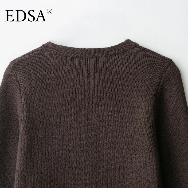 سترة نسائية محبوكة مهدب من EDSA مع زر واحد وأكمام...